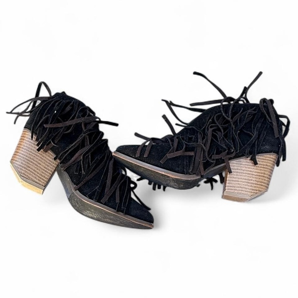 Beast Fashion Black Fringe Ankle Booties Women's 5.5 Suede Western Boho